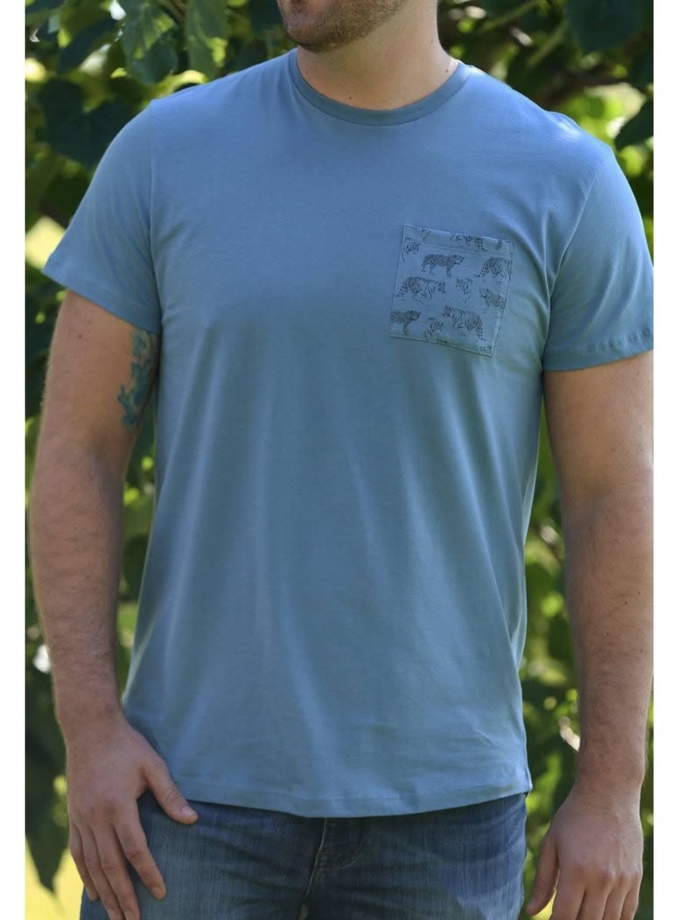 100% Pima Cotton Project Life Men’s Wild Cat Pocket Print in Aegean